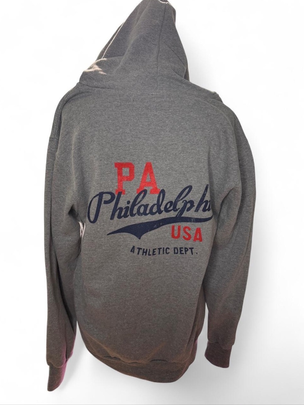 823-2 MV Sport Philadelphia PA USA Athletic Dept Graphic Grey Hoodie Men's Small